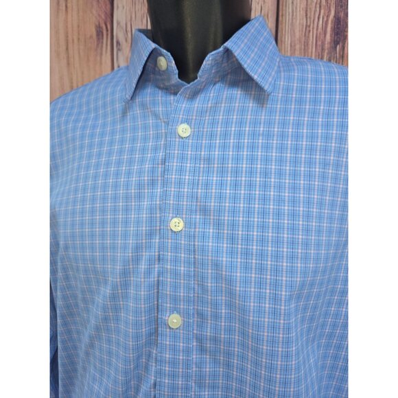 Untuckit Mens Medium Slim Fit Button-Down Shirt Blue & Pink Plaid Nylon/Elastane - Picture 3 of 7